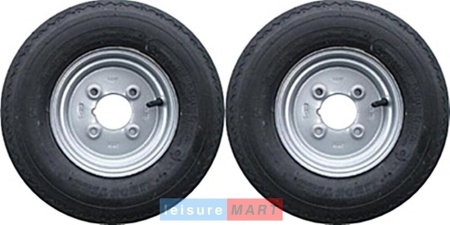 A Pair of 4.80 / 4.00 x 8 Wheels and Tyres 4 Ply 4" PCD